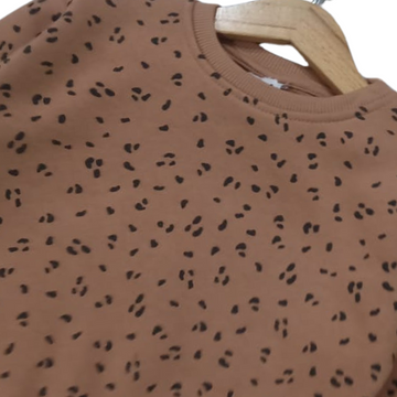 BROWN CHEETAH PRINT FLEECE FABRIC SWEATSHIRT
